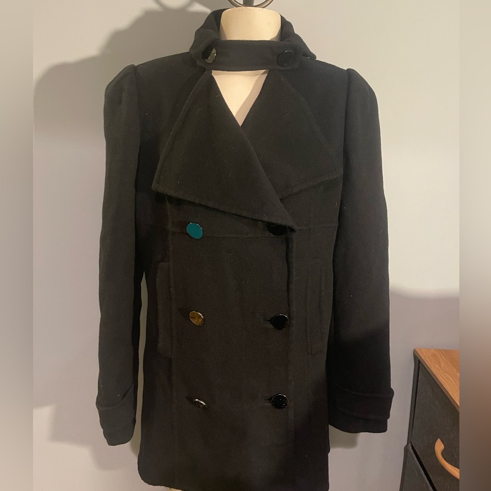 Per Se Black Wool Nylon Angora Blend jacket peacoat coat woman’s size 8 EUC